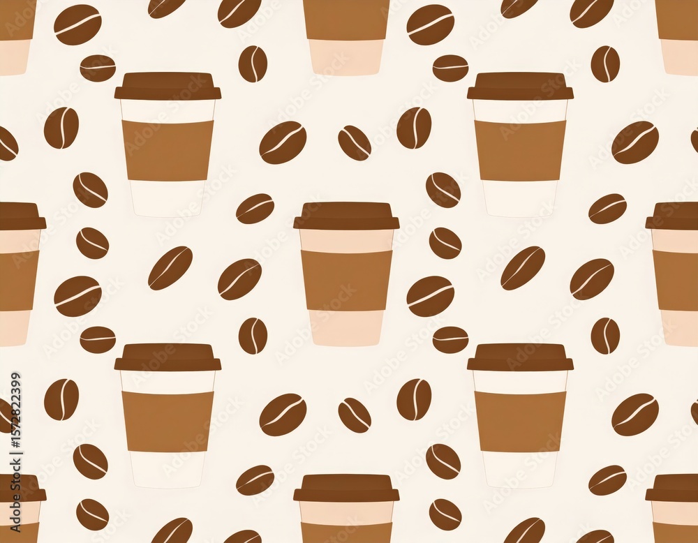 Fototapeta premium Simple Coffee Cup And Bean Seamless Pattern