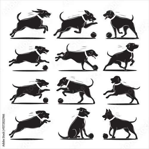 Playing Dog Silhouette Vector Set 