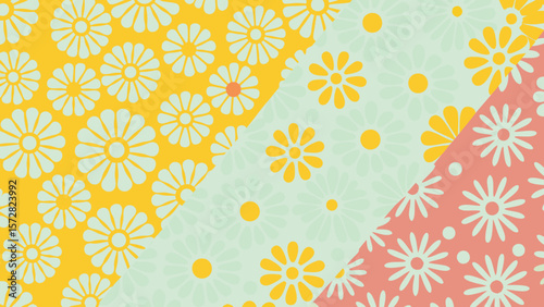 Illustration of a floral pattern with yellow pink and green colors in a diagonal arrangement