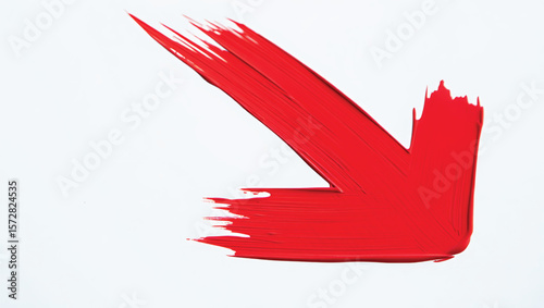 Bold red paint brush stroke forming a downward arrow abstract