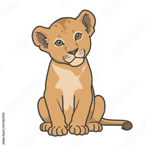 Cartoon lion cub tan sitting looking at viewer
