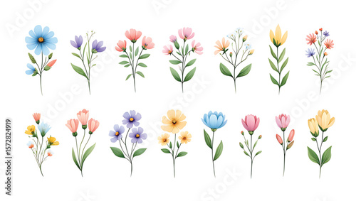 Delicate floral arrangements with pastel colored blooms and green foliage flowers