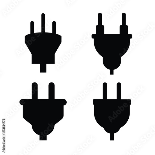 Plug Silhouette Vector Set Black Icon Collection Isolated on White Background
