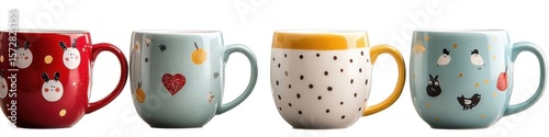Set of Creative Coffee mugs isolated on a white background with clipping path.