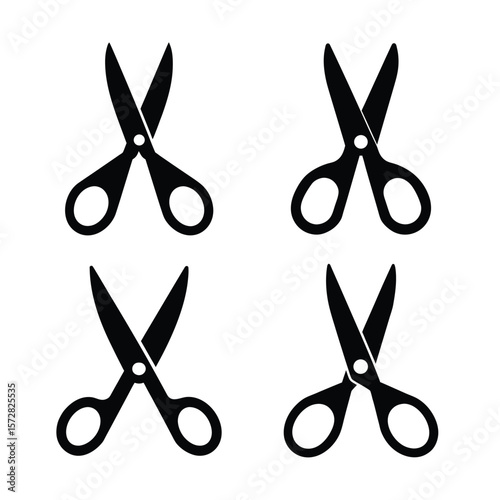 Scissors Silhouette Vector Set Black Icon Collection Isolated on White Background