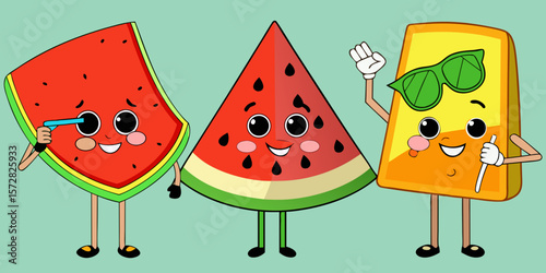 A sweet, fresh watermelon vector illustration with a juicy red slice, perfect for summer fruit designs