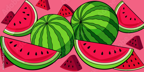 Seamless pattern with fresh, juicy watermelon slices: a sweet, healthy summer fruit illustration