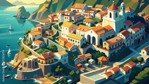 Very beautiful View from above, stunning aerial view of the village of Atrani. Atrani is a city and comune on the Amalfi Coast in the province of Salerno in the Campania region of south-western 