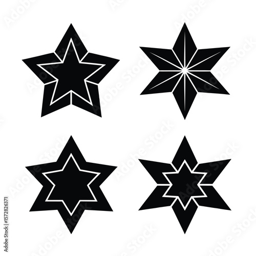 Star Silhouette Vector Set Black Icon Collection Isolated on White Background