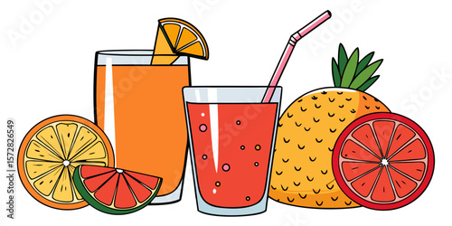 Refreshing orange juice with a vibrant mix of citrus fruits in a glass, perfect for a cold summer drink
