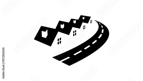 street and houses symbol, black isolated silhouette