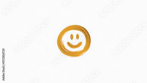Golden smiley face painted with thick brush strokes yellow