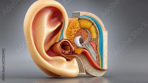 Detailed Cross-Section of Human Ear Anatomy with Focused Inner Structures photo