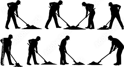 vector silhouette of a man with a shovel digging