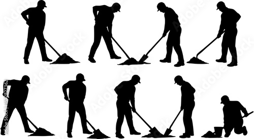 vector silhouette of a man with a shovel digging