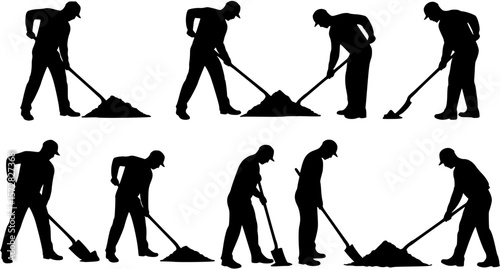 vector silhouette of a man with a shovel digging