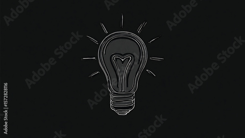 Silver lightbulb with heart filament on black background idea innovation