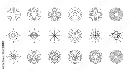 Circular and Radial Geometric Abstract Line Art Icon Set (Variant)