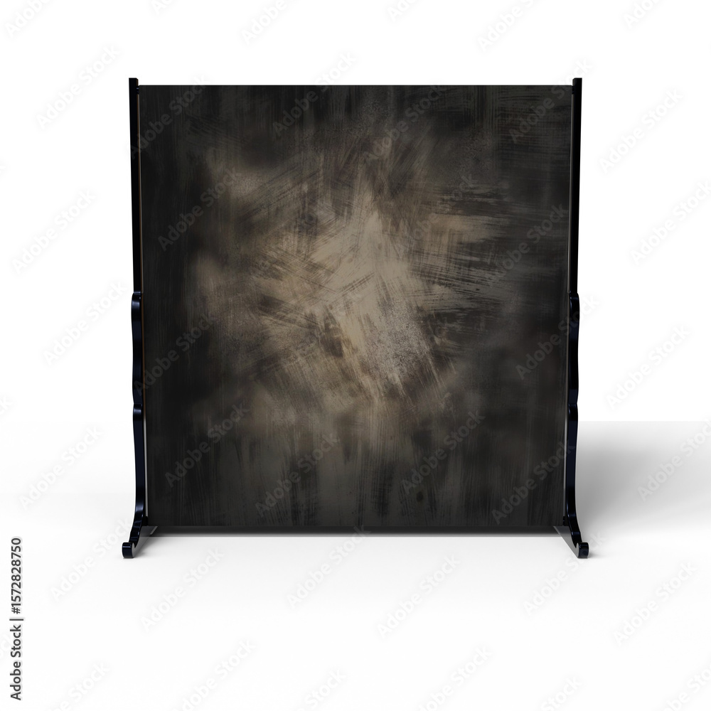 Obraz premium grey backdrop on a collapsible stand features a mottled, textured surface with lighter grey and beige brushstrokes creating a central, slightly brighter area. The overall effect 
