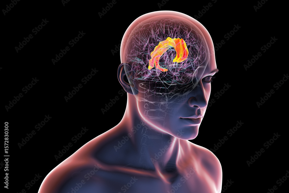 Fototapeta premium Human brain highlighting the cingulate gyrus, 3D illustration