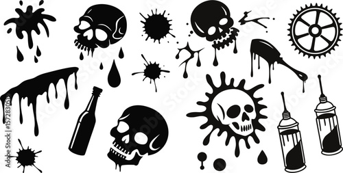"Set of Dripping Liquid Silhouettes and Ink Blob Shapes – Vector Illustration"