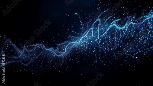 Abstract digital artwork  Flowing glowing blue particles against a black background