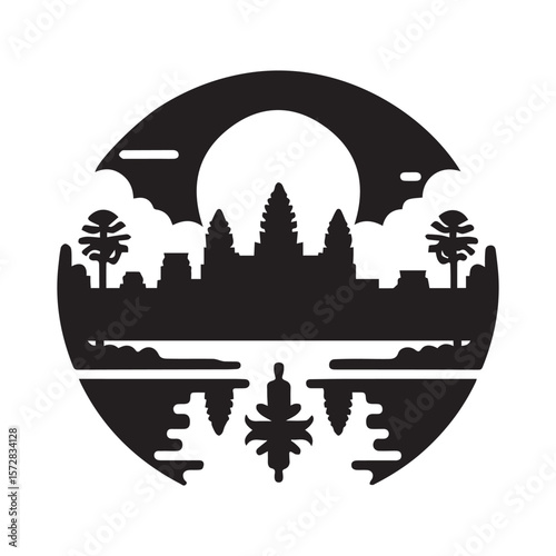 minimalist logo of Angkor Wat Cambodia on white background