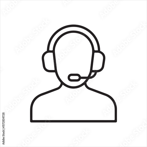 Minimal Line Icon of Customer Support Operator with Headset