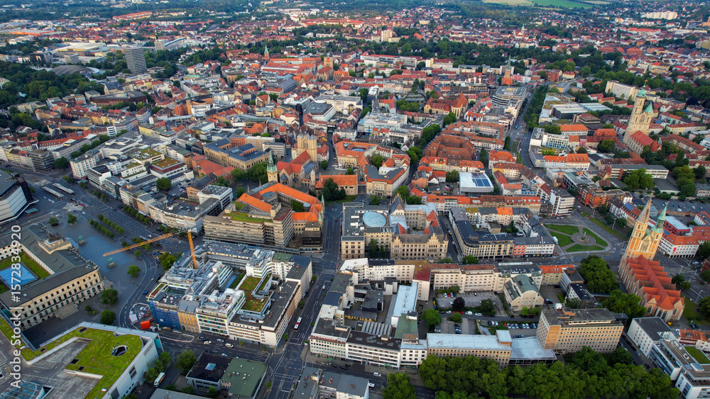 Fototapeta premium Aerial view around the old town in the city Braunschweig on an sunny spring morning in Germany 