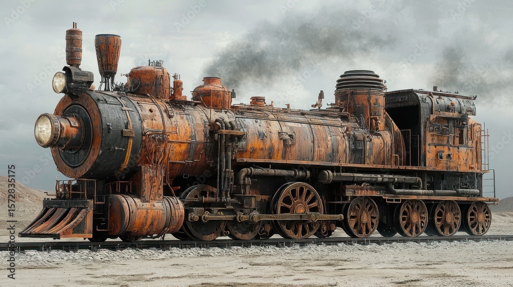 Naklejka premium Rusty Relic: A Post-Apocalyptic Steam Locomotive
