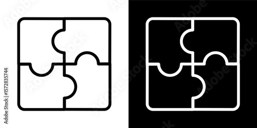 Puzzle Solution Teamwork Icon Black White Problem Solving Vector