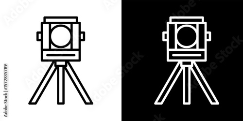 Theodolite Surveying Tool Icon Black White Measurement Vector