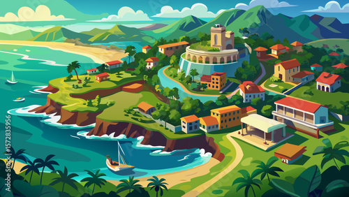 Very beautiful Aerial coastal view of coastal Puerto Rico