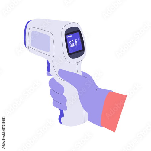 Hand Holding Infrared Thermometer Scanner. Illustrations for websites, landing pages, mobile apps, posters and banners