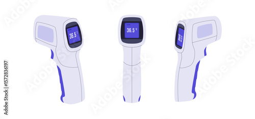 Digital Thermometer Scanner Illustration Set. Illustrations for websites, landing pages, mobile apps, posters and banners