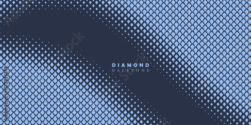 Diamond Modern Halftone Geometry Pattern Vector Smooth Camber Border Blue Abstract Background. Checkered Faded Particles Curve Line Subtle Texture.