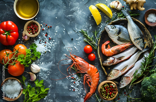 A variety of seafood ingredients on a white background	
