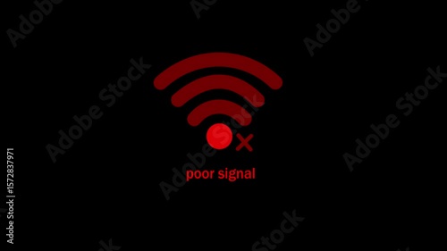 No Wireless signal icon, No Wifi icon with black background, WiFi signal not connected icon animation with searching effect and red cross mark on white background