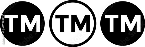 trademark icon set. tm symbol icon. Letter TM in round sign.  Round icons with black color.  Intellectual property signs
