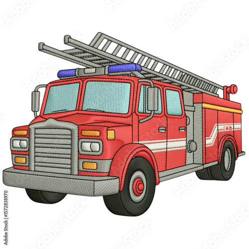 Red fire engine with ladder and lights truck emergency vehicle