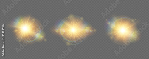 Vector transparent sunlight. Special rainbow lens flare light effect isolated on transparent background. Bright shining sun rays for design.