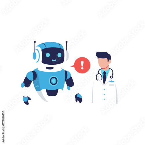 AI robot alerting doctor about critical patient status isolated