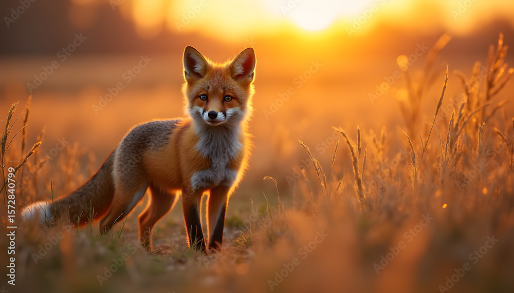Obraz premium Fox in Field of Golden Grass