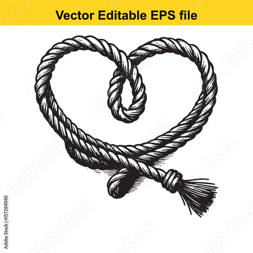 Heart Shaped Rope Illustration Symbolizing Love Knots and Maritime Traditions Artistic Graphic Design Element with Intricate Twists