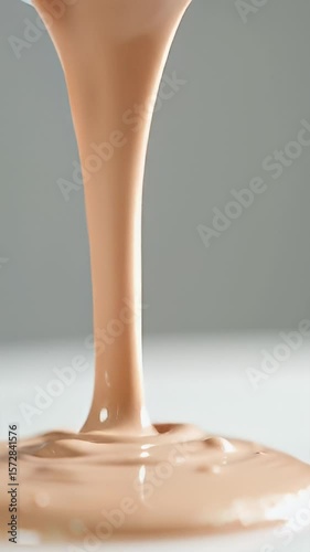 Beige liquid foundation pouring down smoothly