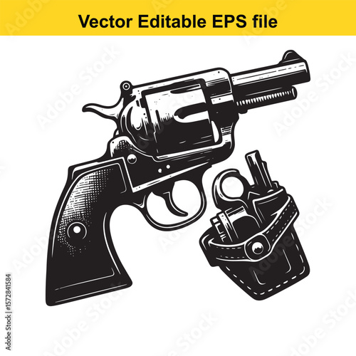 Vintage Revolver Illustration A Classic Six Shooter with Holster Design for Old West Enthusiasts and Gun Collectors