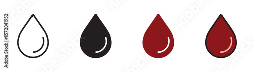 Blood drop icon set in outline and flat style , vector illustration.
