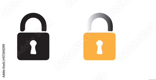 Locked Padlock Icon Set – Black and Yellow Vector Illustration Eps 10