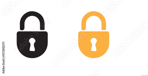 Locked Padlock Icon Set – Black and Yellow Vector Illustration Eps 10