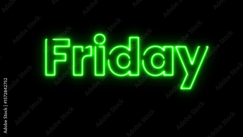 Friday Neon Text Animation Sliding from Bottom to Center on Black Background – Glowing Typography Motion Graphic